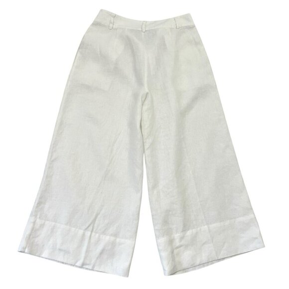 SOFT SURROUNDINGS 100% Linen Pleated Cropped Wide Leg Pants Pockets White size 4 - Picture 9 of 13